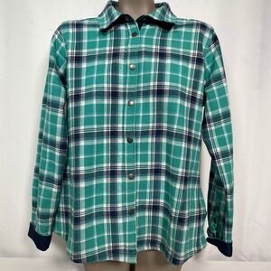 Orvis Classic Collection Green Plaid Fleece Lined Snap Shirt Jacket Women's XL